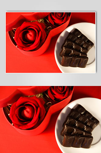 浪漫玫瑰花礼物盒巧克力情人节摄影图片