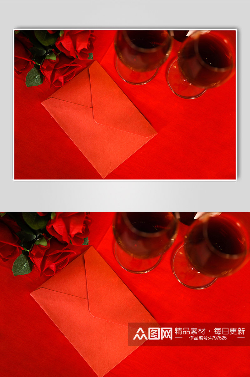 红酒杯玫瑰花信封情人节摄影图片素材