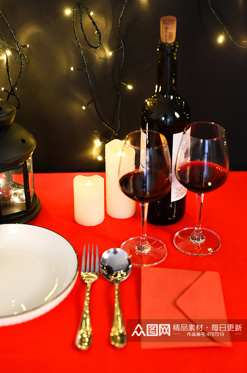 烛光晚餐西餐红酒信封情人节摄影图片素材