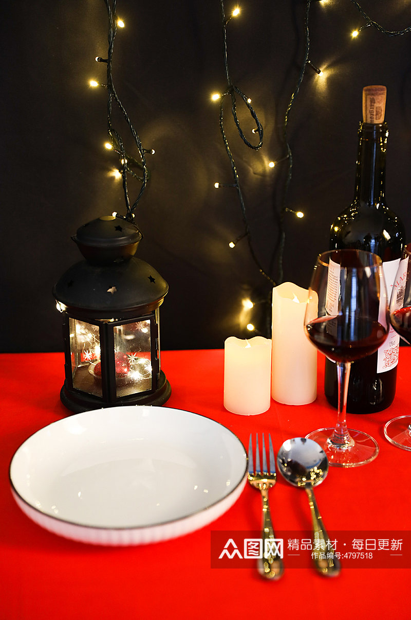 西餐红酒烛光晚餐情人节摄影图片素材