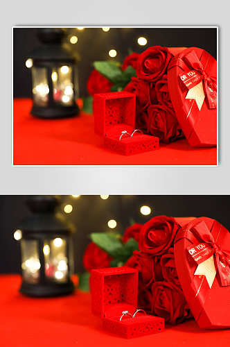 玫瑰花戒指烛光晚餐情人节摄影图片