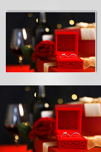 浪漫烛光晚餐红酒戒指情人节摄影图片