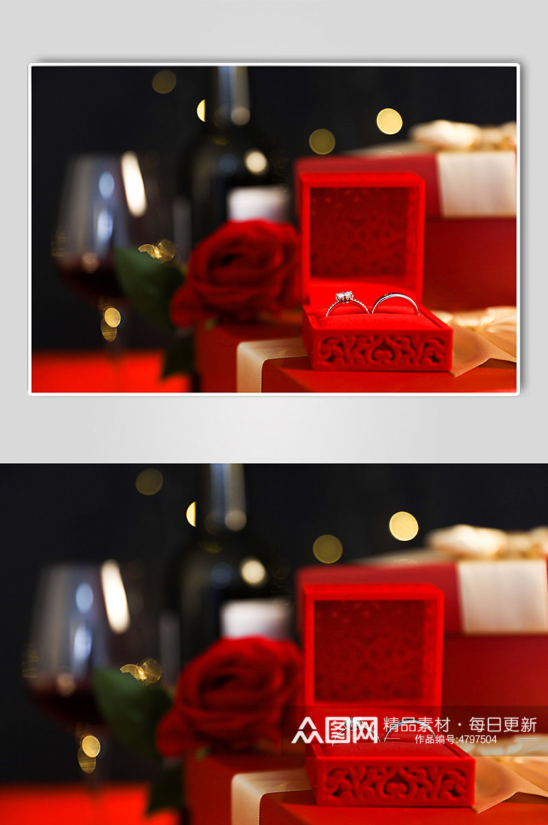 浪漫烛光晚餐红酒戒指情人节摄影图片素材