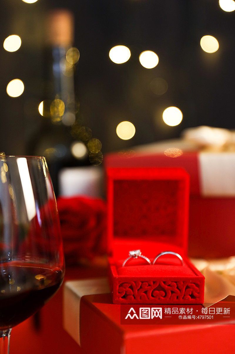 浪漫烛光晚餐红酒戒指情人节摄影图片素材