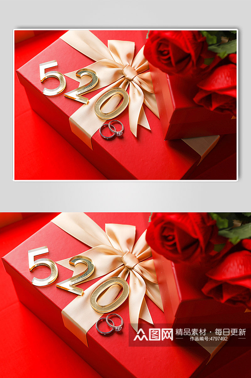 红色浪漫520玫瑰花礼物盒情人节摄影图片素材