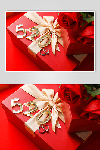 红色浪漫520玫瑰花礼物盒情人节摄影图片