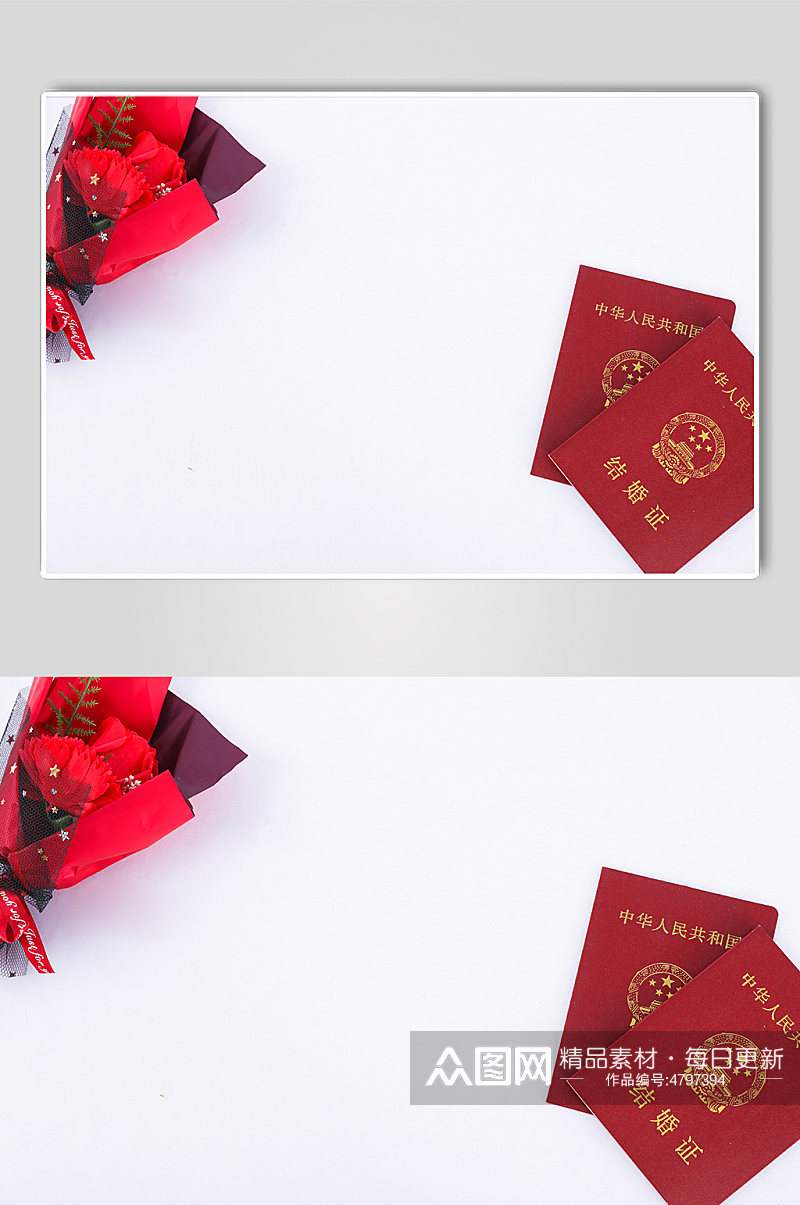 红色浪漫结婚证花束情人节摄影图片素材