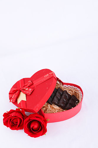 巧克力玫瑰花礼物盒214情人节摄影图片