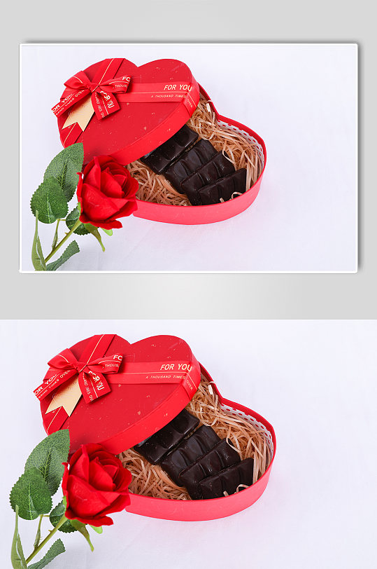 巧克力玫瑰花红色礼物盒情人节摄影图片