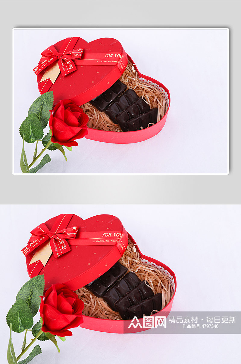 巧克力玫瑰花红色礼物盒情人节摄影图片素材