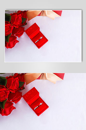 红玫瑰钻戒盒礼物214浪漫情人节摄影图片
