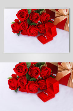 浪漫玫瑰钻戒盒礼物520情人节摄影图片