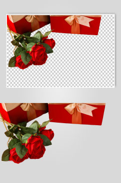 红色玫瑰礼盒情人节元素PNG免抠摄影图