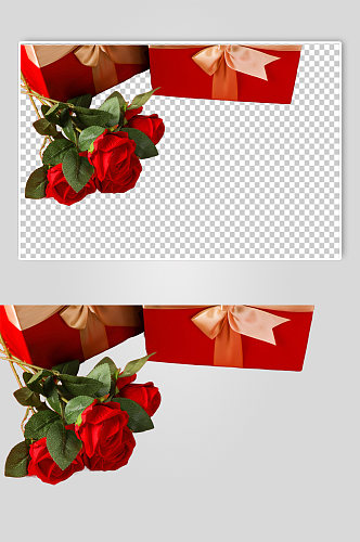红色玫瑰礼盒情人节元素PNG免抠摄影图