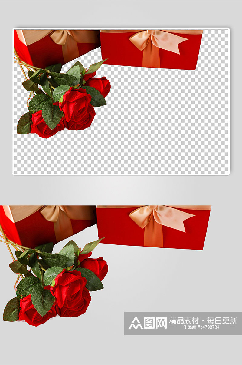 红色玫瑰礼盒情人节元素PNG免抠摄影图素材