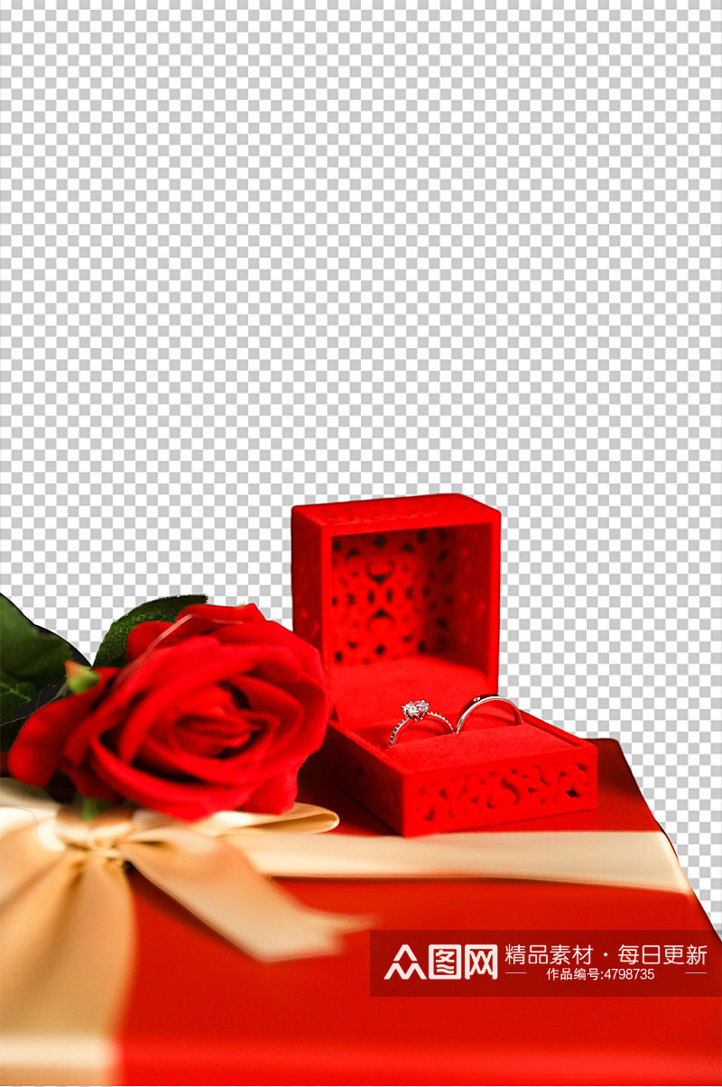 银戒指礼物玫瑰情人节元素PNG免抠摄影图素材