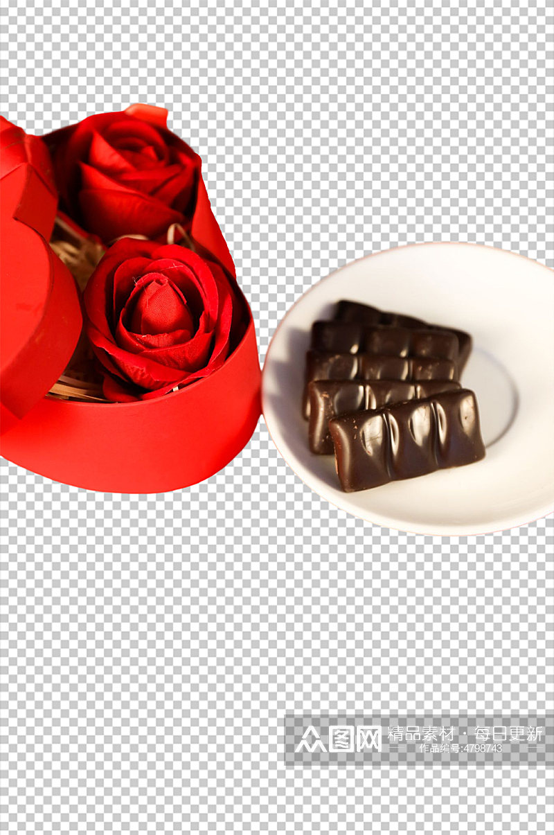 红玫瑰巧克力情人节元素PNG免抠摄影图素材