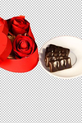 红玫瑰巧克力情人节元素PNG免抠摄影图