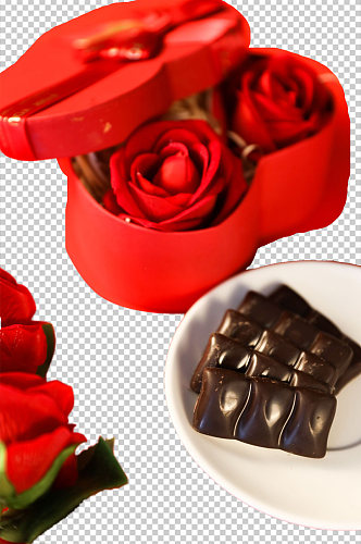 巧克力玫瑰礼盒情人节元素PNG免抠摄影图