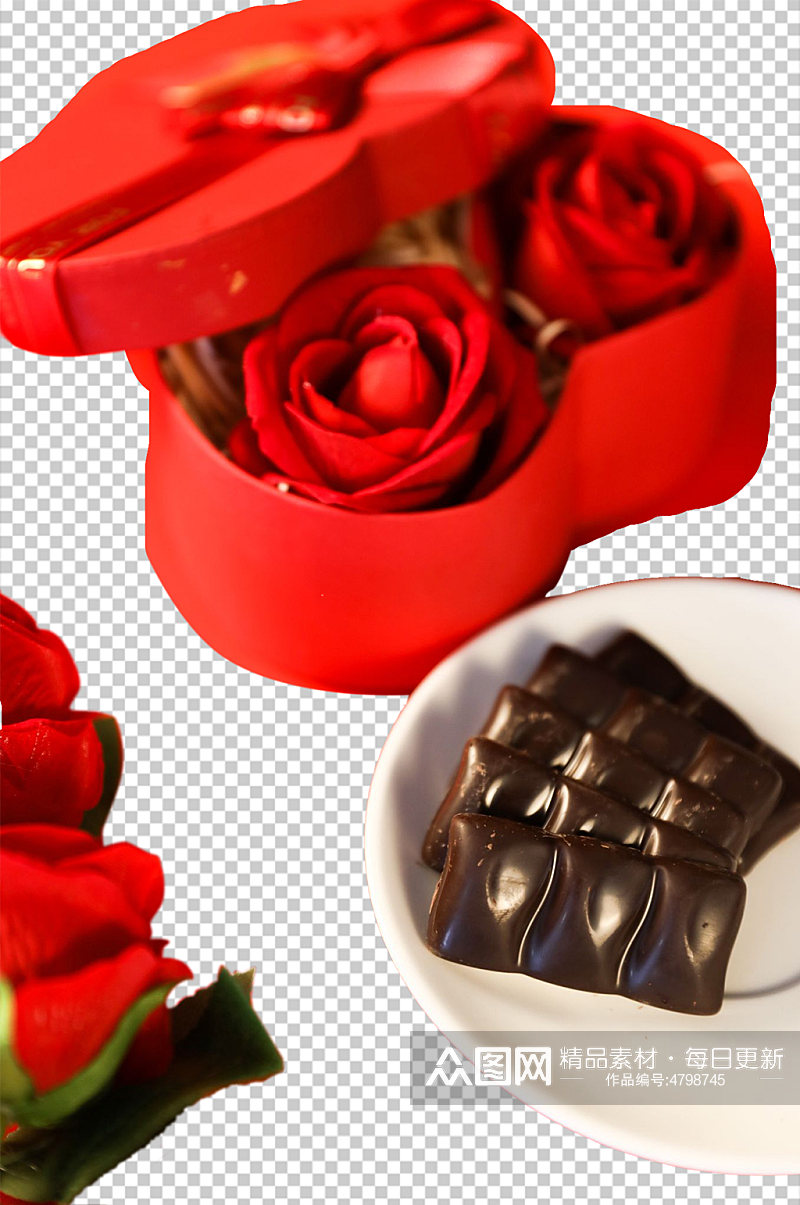 巧克力玫瑰礼盒情人节元素PNG免抠摄影图素材