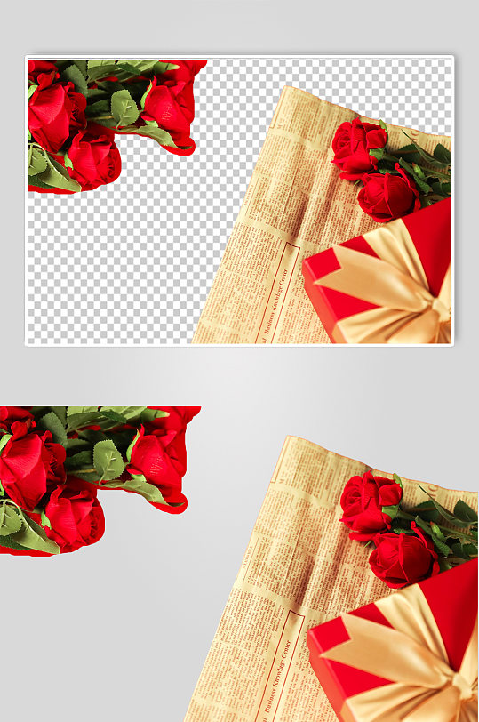 红玫瑰花礼盒情人节元素PNG免抠摄影图片