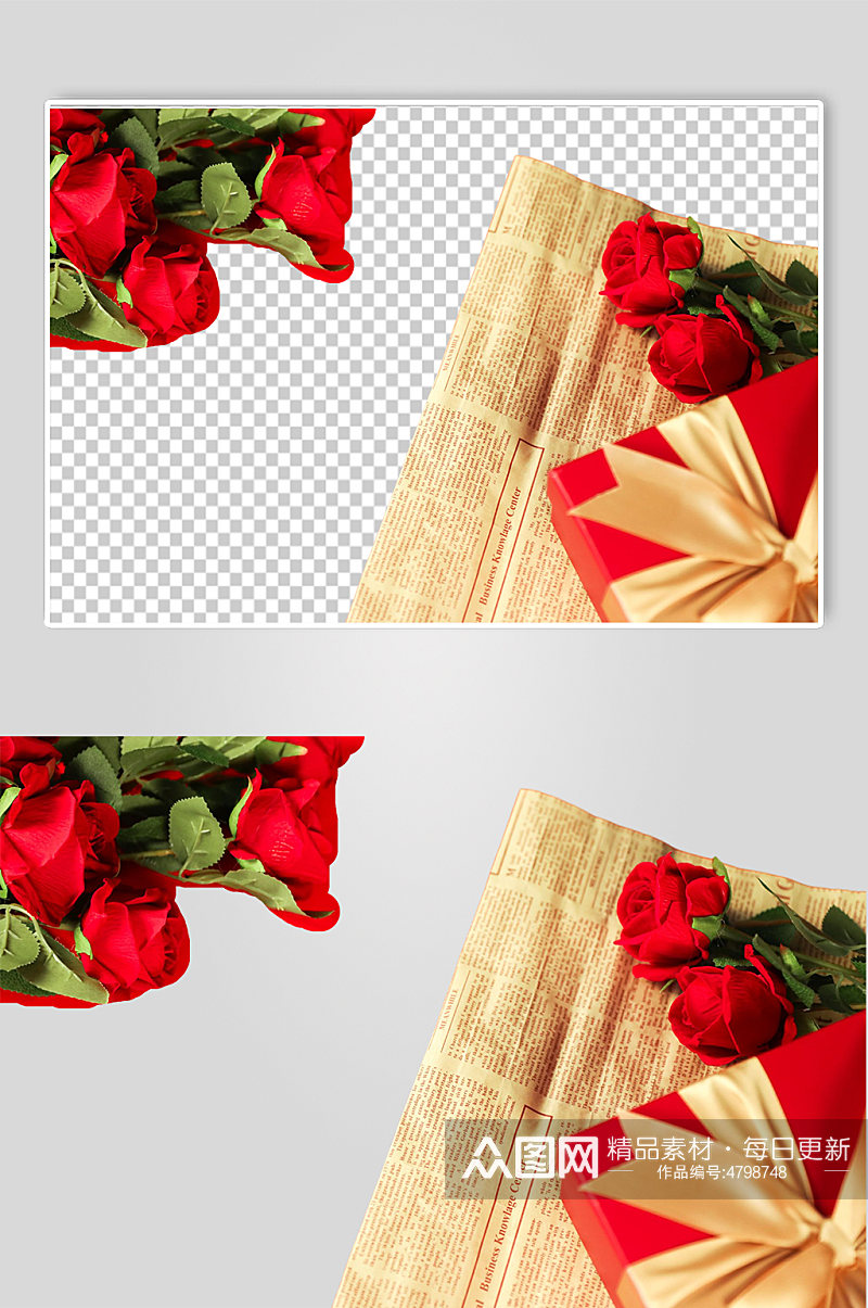 红玫瑰花礼盒情人节元素PNG免抠摄影图片素材