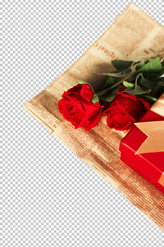 玫瑰礼物盒情人节元素PNG免抠摄影图片