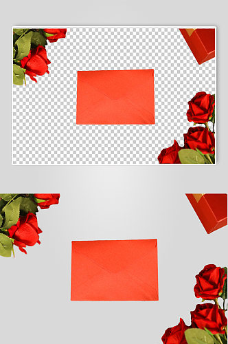 玫瑰花信封请柬情人节元素PNG免抠摄影图