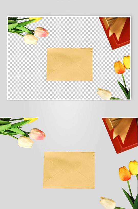 郁金香信封礼盒情人节元素PNG免抠摄影图