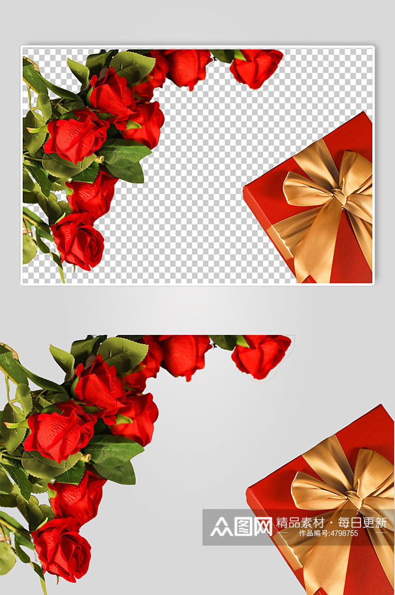 玫瑰花礼物盒情人节元素PNG免抠摄影图素材