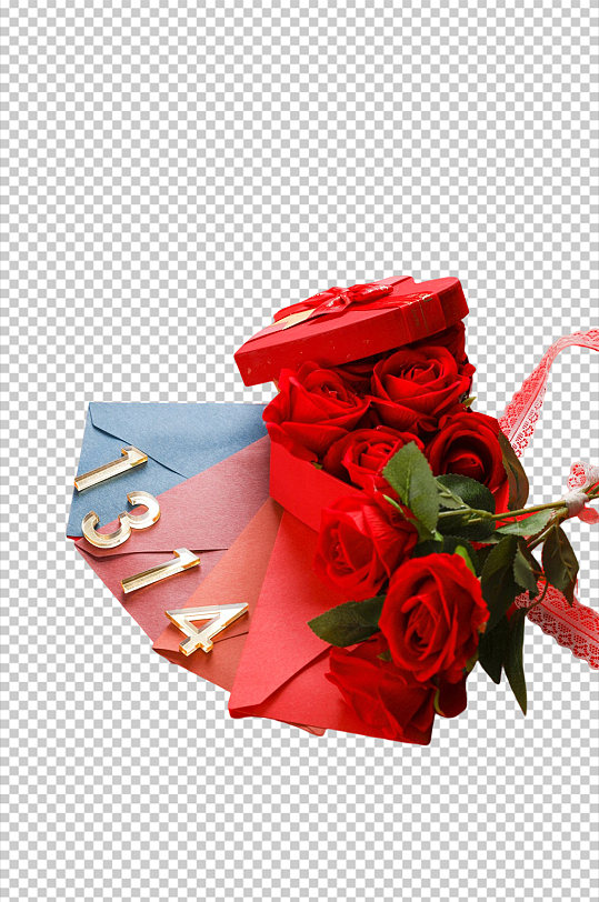 红色玫瑰信封情人节元素PNG免抠摄影图