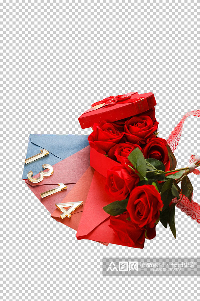 红色玫瑰信封情人节元素PNG免抠摄影图素材