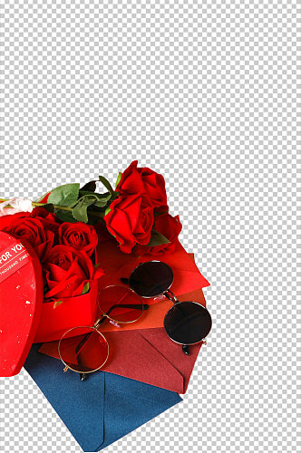 墨镜礼盒玫瑰情人节元素PNG免抠摄影图