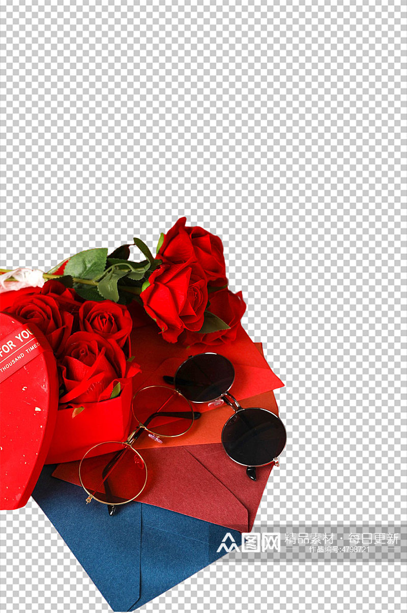 墨镜礼盒玫瑰情人节元素PNG免抠摄影图素材