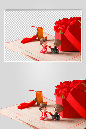 中式印章玫瑰礼盒情人节元素PNG摄影图
