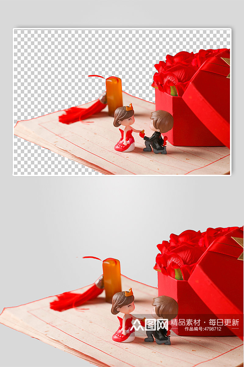 中式印章玫瑰礼盒情人节元素PNG摄影图素材