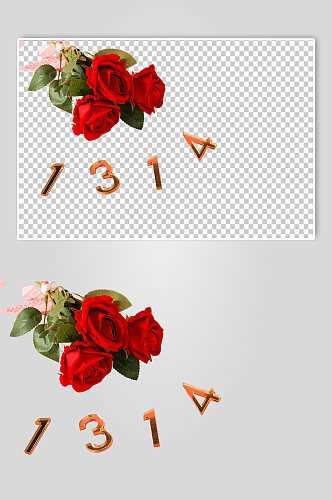 红玫瑰花1314情人节元素PNG摄影图