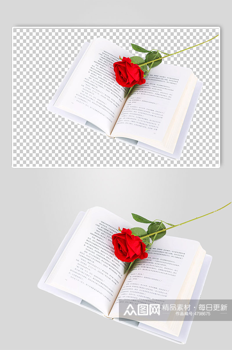 小清新书本玫瑰情人节元素PNG免抠摄影图素材