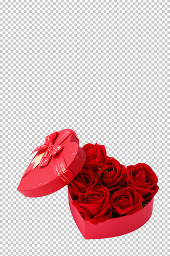红色爱心玫瑰礼盒情人节元素PNG摄影图