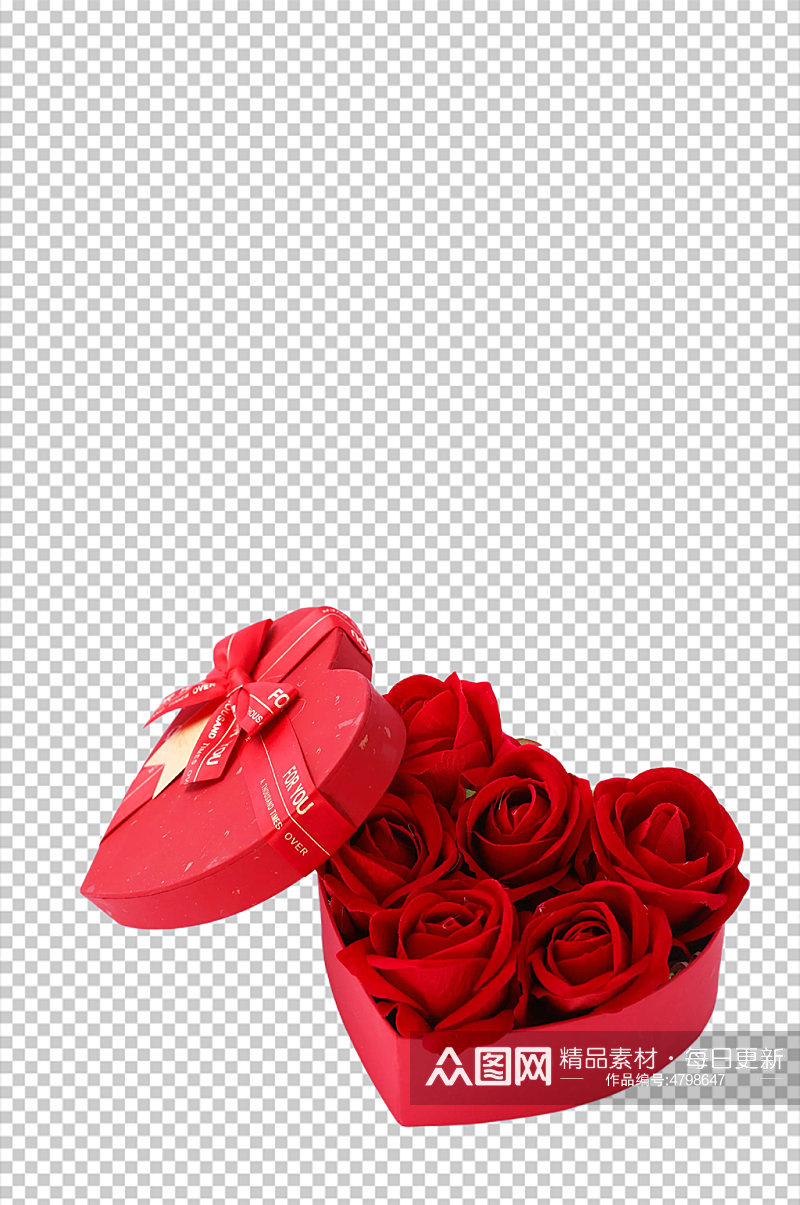 红色爱心玫瑰礼盒情人节元素PNG摄影图素材