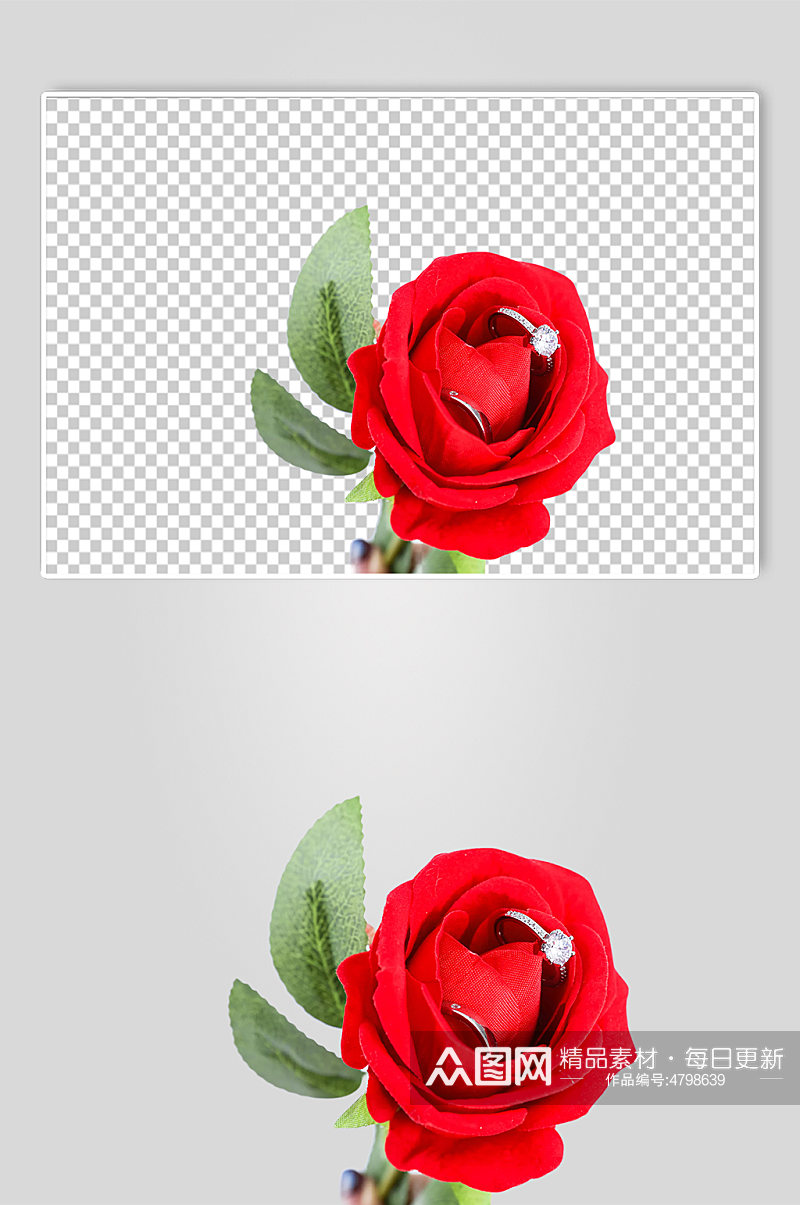 红色玫瑰花钻戒情人节元素PNG免抠摄影图素材