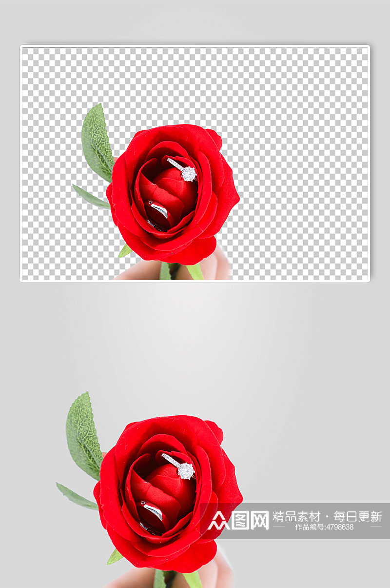 红色玫瑰钻戒情人节元素PNG免抠摄影图素材
