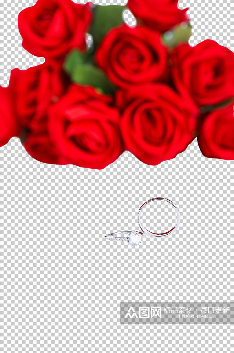 浪漫玫瑰钻戒情人节元素PNG免抠摄影图素材