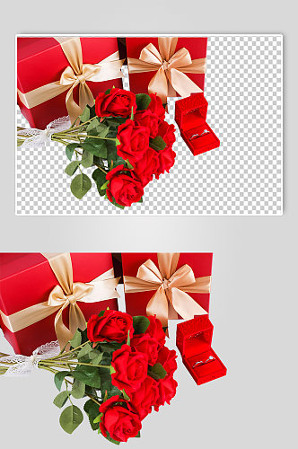 红色礼物玫瑰戒指人节元素PNG免抠摄影图