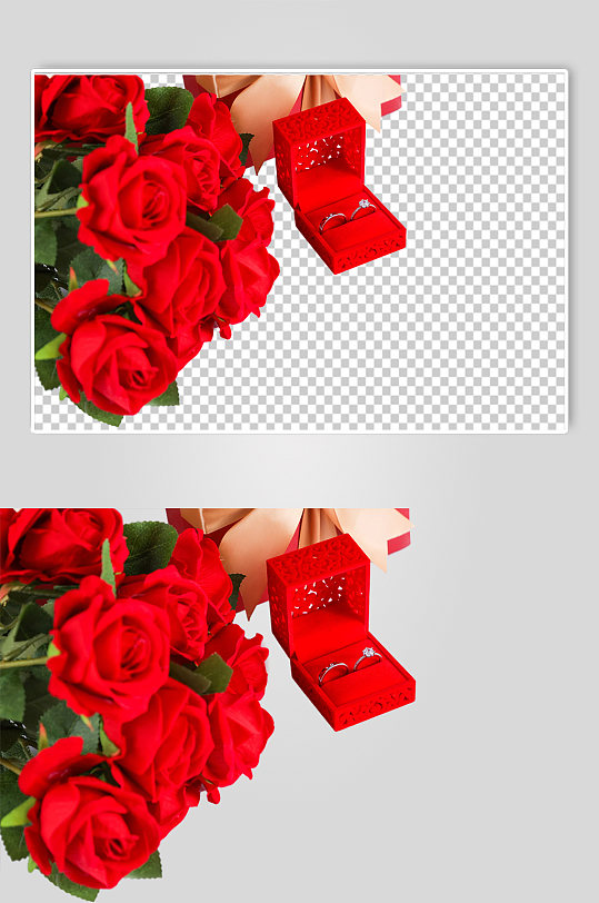 戒指盒玫瑰礼物情人节元素PNG免抠摄影图