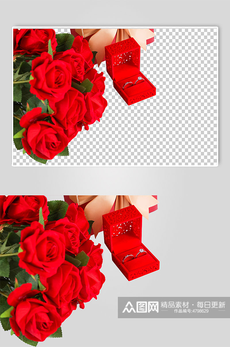 戒指盒玫瑰礼物情人节元素PNG免抠摄影图素材