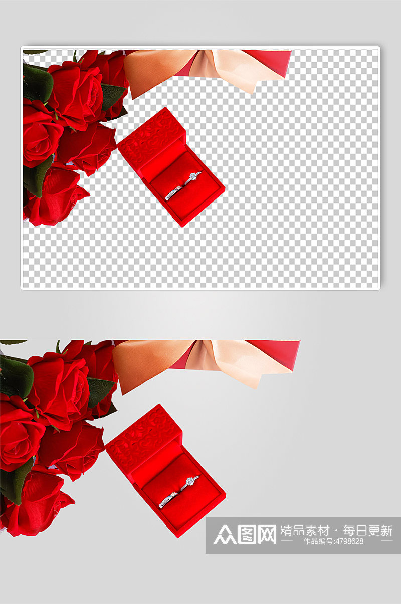 订婚钻戒玫瑰花情人节元素PNG免抠摄影图素材
