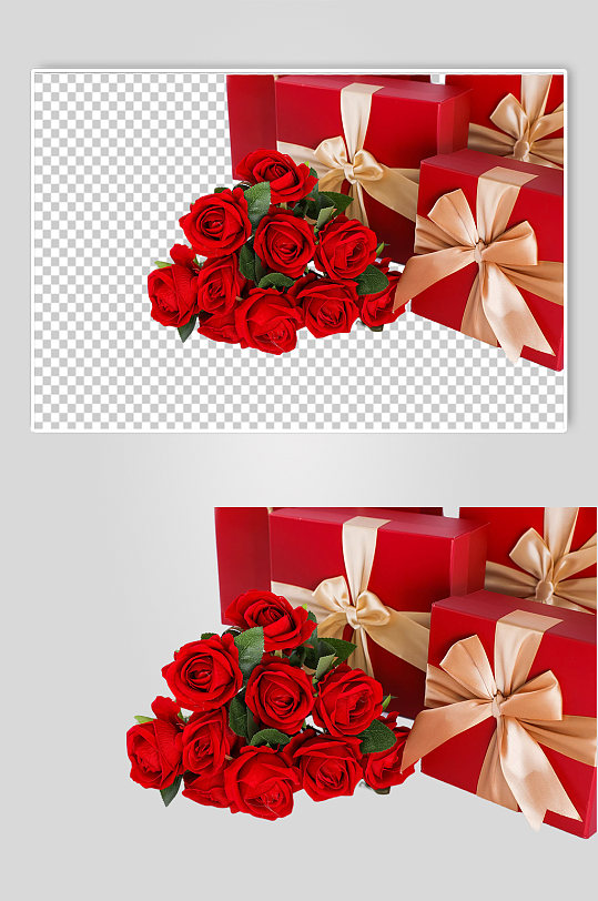 红色玫瑰花礼盒情人节元素PNG免抠摄影图