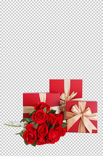 玫瑰花束礼盒情人节元素PNG免抠摄影图