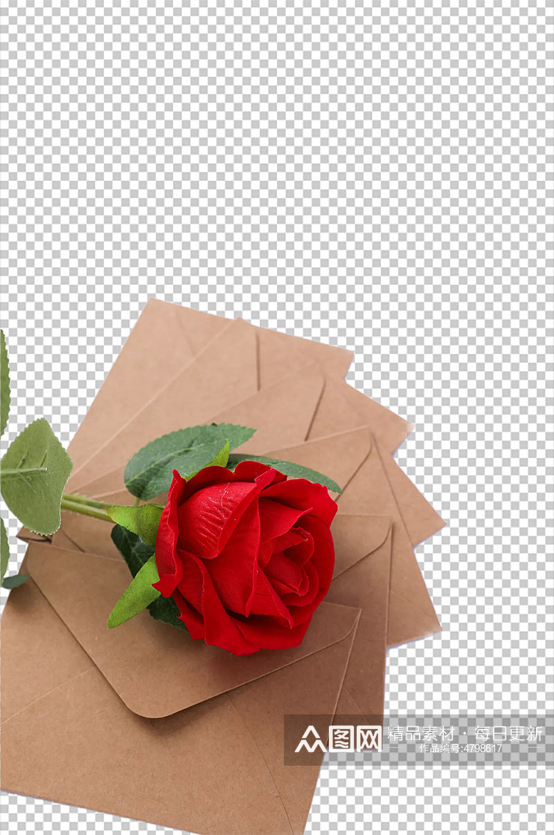 情侣信封玫瑰花情人节元素PNG免抠摄影图素材